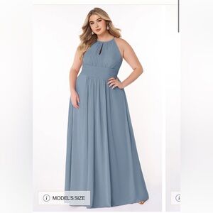 Azazie Bonnie Dusty Blue Halter Bridesmaid Dress- perfect for summer!